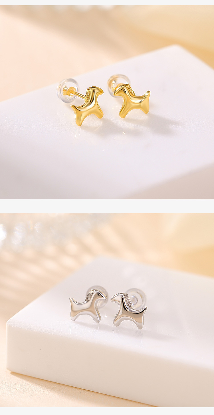 Khuyên tai bạc S925 mạ vàng hình ngựa zodiac dễ thương phong cách Hàn Quốc — Loại bạc chi tiết 4