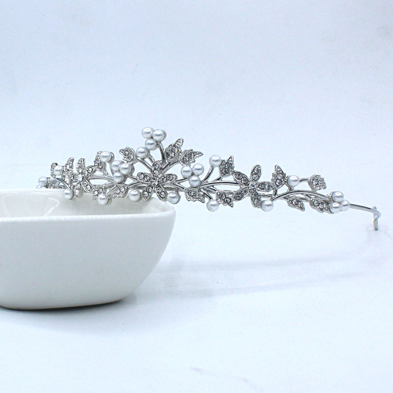 Bandeau de mariée européen et américain en perles et strass, accessoire de coiffure princesse en alliage avec feuille, pour anniversaire et mariage._voghion.com