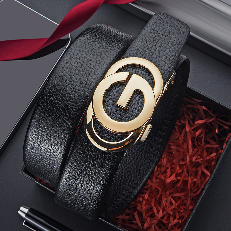 Cinturón de cuero puro para hombre, cuero suave en relieve, cinturón de estudiante, hebilla automática de aleación hueca, cinturón de todo fósforo, sello de cintura de moda en stock
