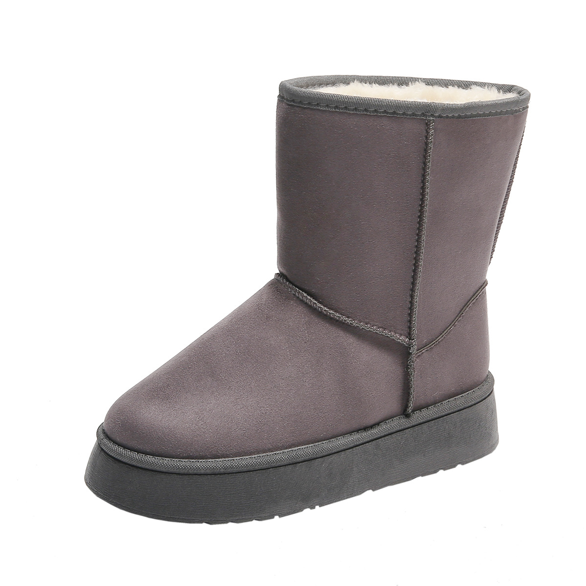 Scarpe da donna Stivali da neve a tubo medio Stivali da neve caldi a tubo alto Suola spessa Suola alta Classiche semplici Scarpe in cotone_voghion.com
