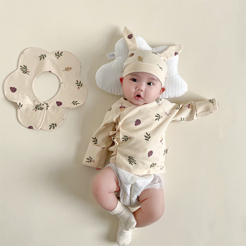 春夏新款寶寶純棉半背衣套裝新生兒衣服全棉無骨和尚服上衣帽子