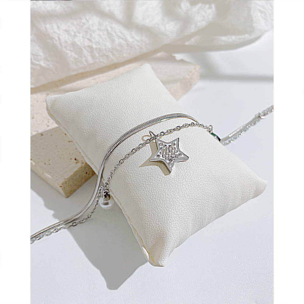 Sweet Star Moon Stainless Steel Artificial Pearl Bracelets Layered Zircon Stainless Steel Bracelets