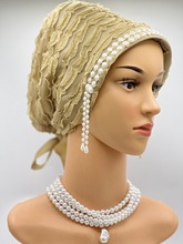 時尚雙條流蘇發箍帽純色串珠系帶包頭帽穆斯林女士裹發帽批發現貨