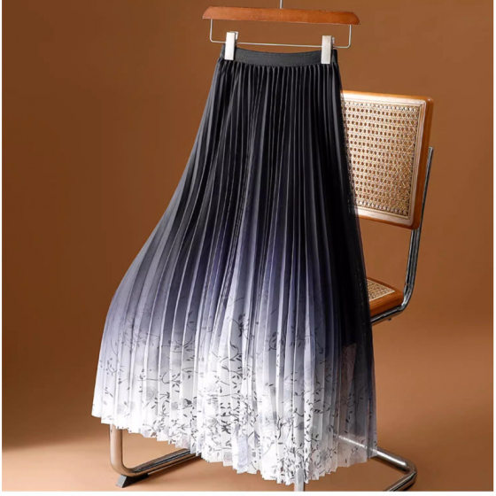 Printed Mesh Skirt Women's Spring and Summer 2025 New Floral Gauze Skirt Mid-length Draped Pleated Skirt Long Skirt