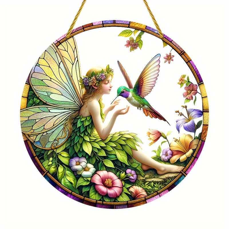 Transfronterizo 2D acrílico verde bosque colibrí cazador de sol coronas de regalo ventana colgante acrílico decoración de pared