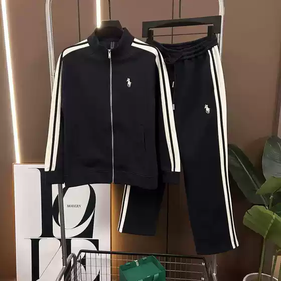 2025 Fall New Stand Collar Embroidered Men's Casual Two-Piece Set Long Pants Jacket Suit Fashionable Handsome Versatile