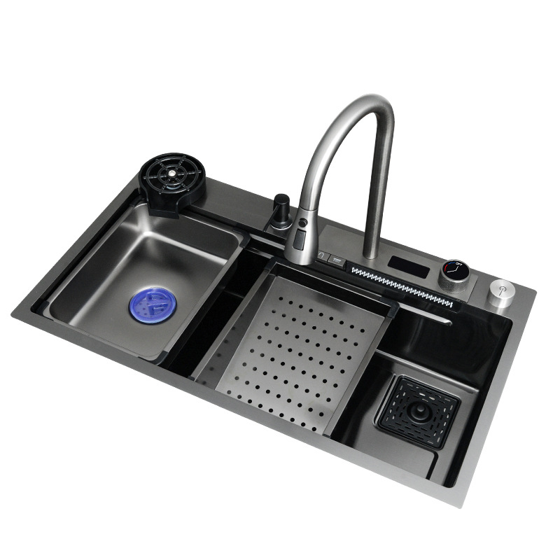JOMMWW fregadero de cocina gran tanque de una sola pantalla de agua de lluvia voladora fregadero casera de acero inoxidable lavavajillas lavavajillas