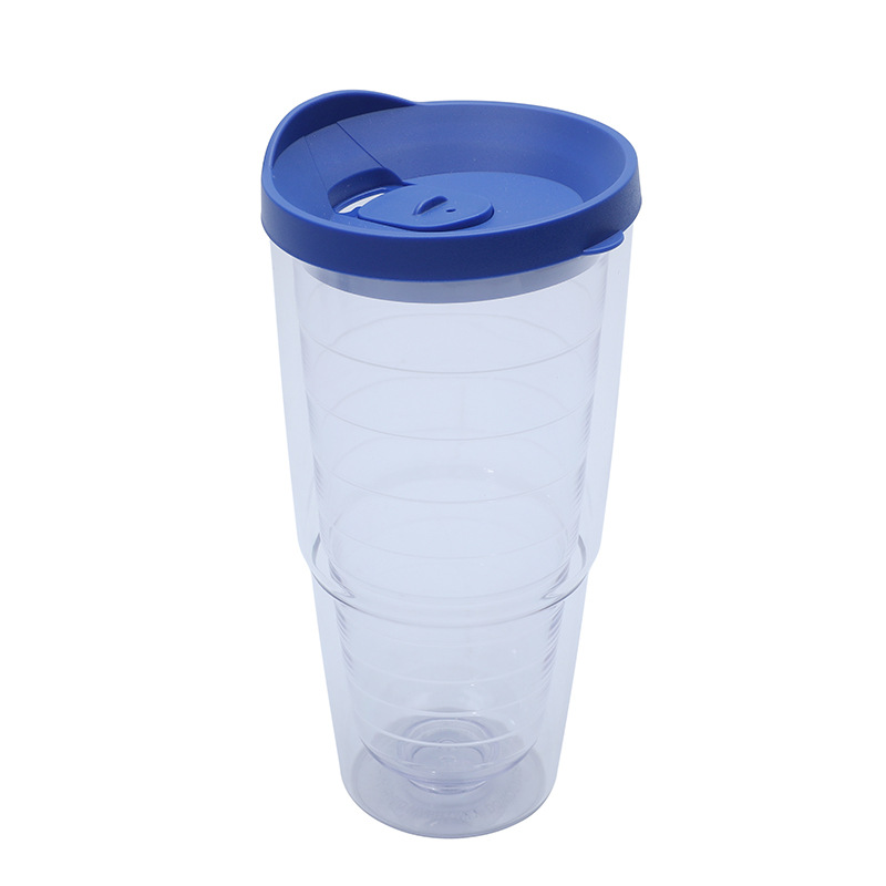 Nuevo moderno vaso de agua de plástico para beber directo 24oz vaso de rosca de doble capa de plástico grueso multicolor para bebidas frías