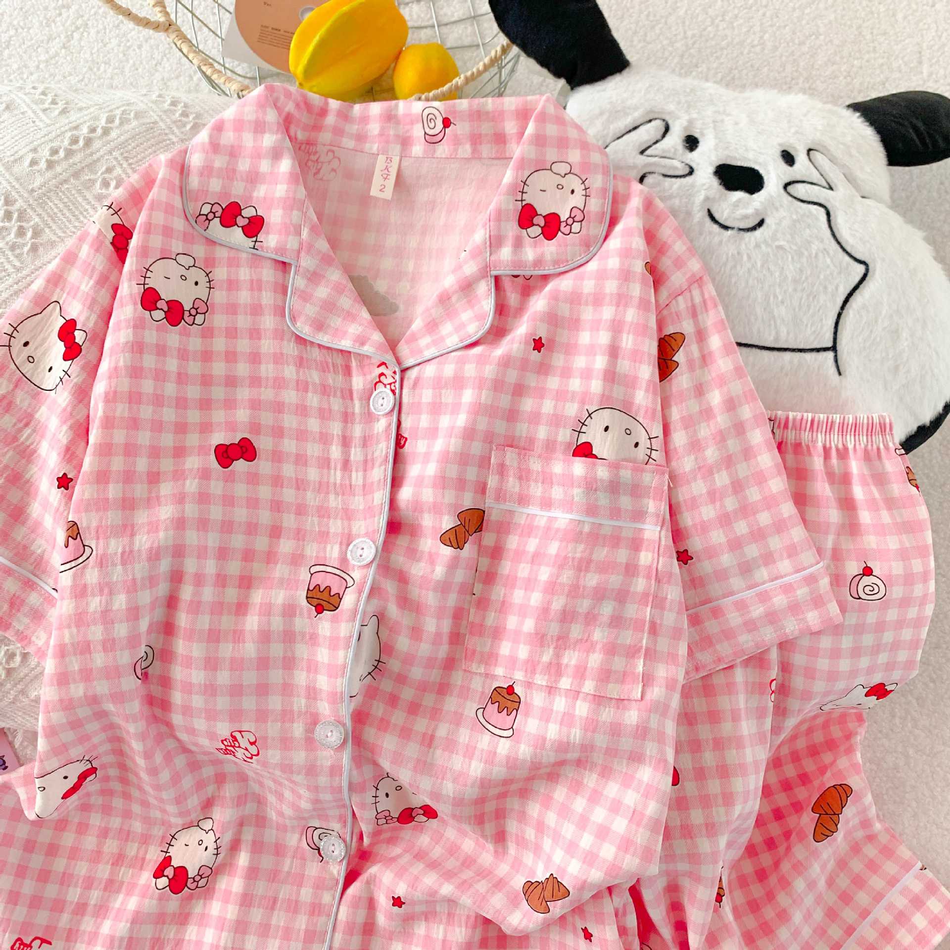 Verano nuevo pijama de algodón nube mujer ropa de hogar grande suelta se puede usar dormitorio pantalones cortos de manga corta dos conjuntos