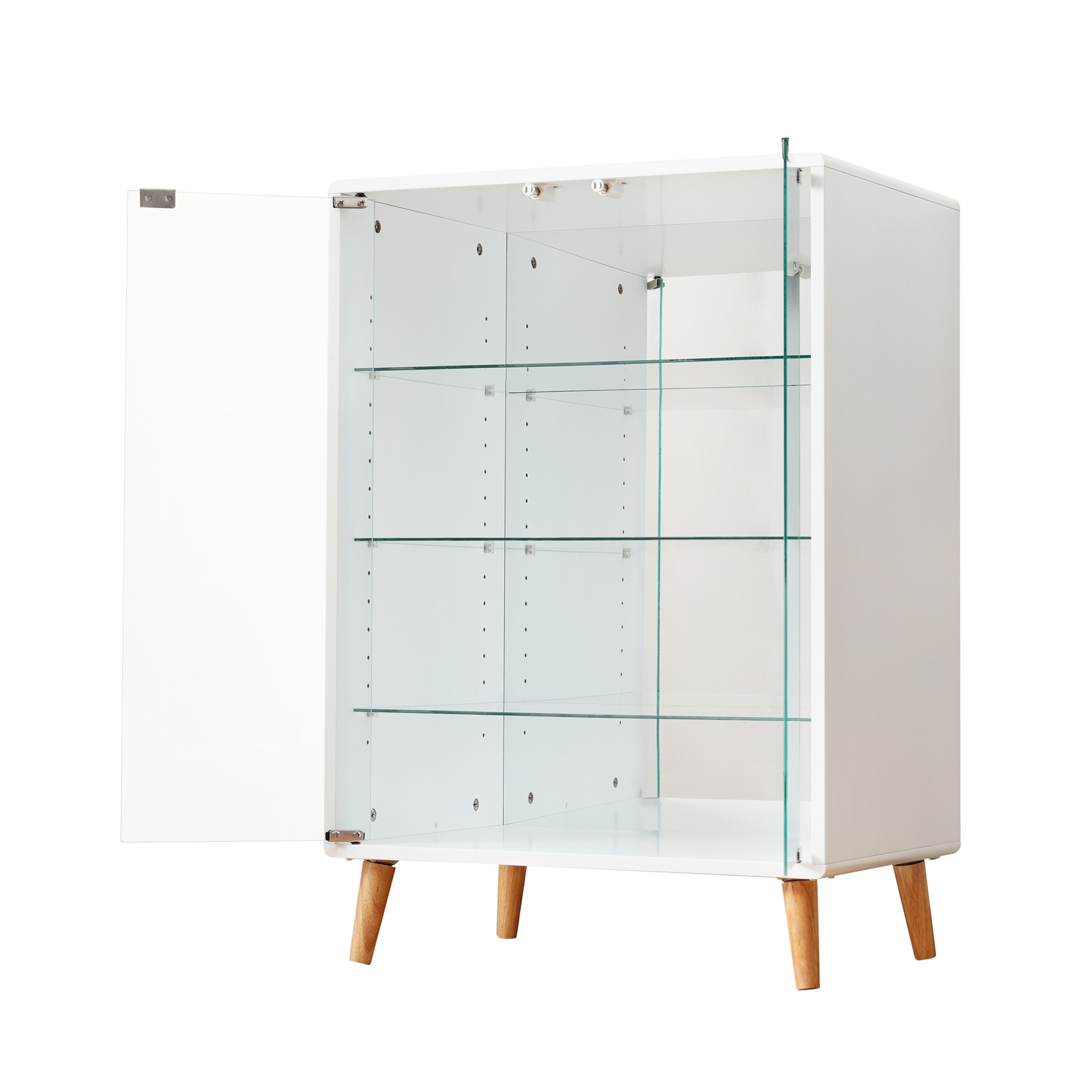 日本收藏柜大容量玻璃显示柜高度可调节强化玻璃柜白色亚马逊现货