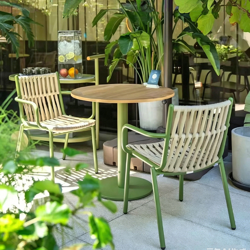 Outdoor Tables and Chairs for Courtyard, Open-Air Balcony, Trendy Rattan Chair and Coffee Table Set for Milk Tea Shops, Cafes, and Leisure Outdoor Seating