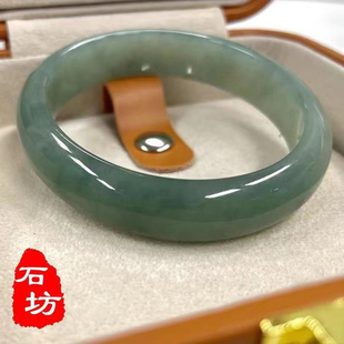 天然玉镯深绿翡翠色玉石手镯飘花玉镯子玉手镯女款包邮送鉴定证书