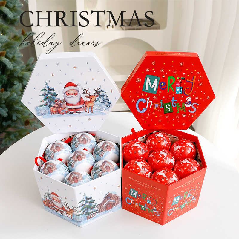 2025 nuevas decoraciones de Navidad pintadas cabañas árbol de Navidad colgante rojo y blanco bola de Navidad al por mayor