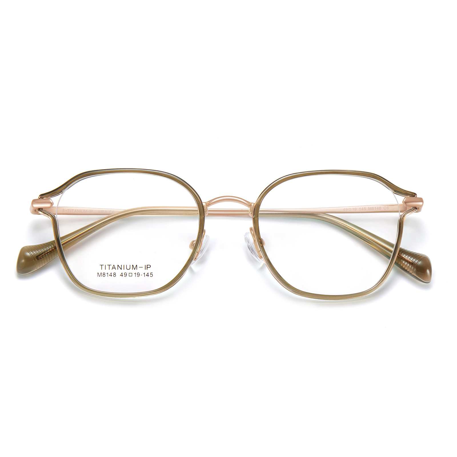 Estilo coreano claro té frío ultra ligero de titanio puro gafas de pierna marco llano mirar blanco sin clip de la cara puede coincidir con miopía Danyang venta al por mayor