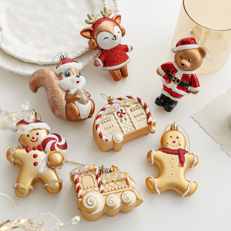 新しいゴールデンレッドゴールデン粘着粉末プラスチックペンダントマットグレーパウダー漫画ペンダントクリスマスツリーウィンドウ装飾|undefined