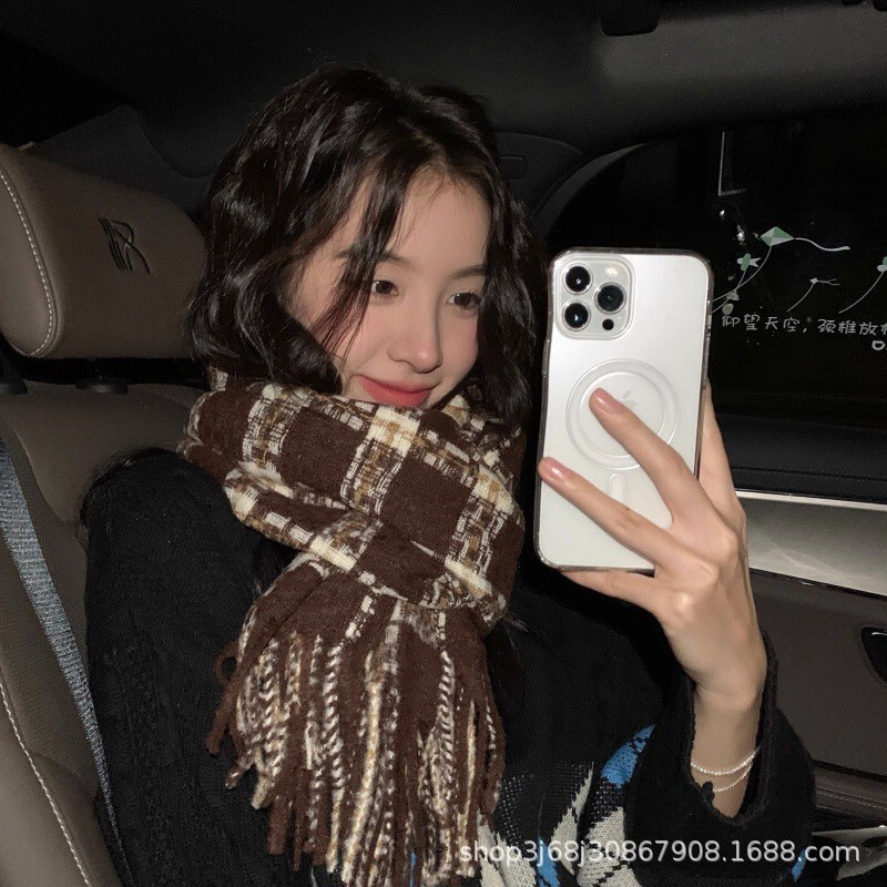 一桐同款克莱因蓝围巾女款冬季2025新款秋冬氛围感蓝色羊绒围脖|undefined