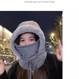 冬季户外骑行保暖雷锋帽加绒加厚防寒护耳面罩一体帽围脖包头帽