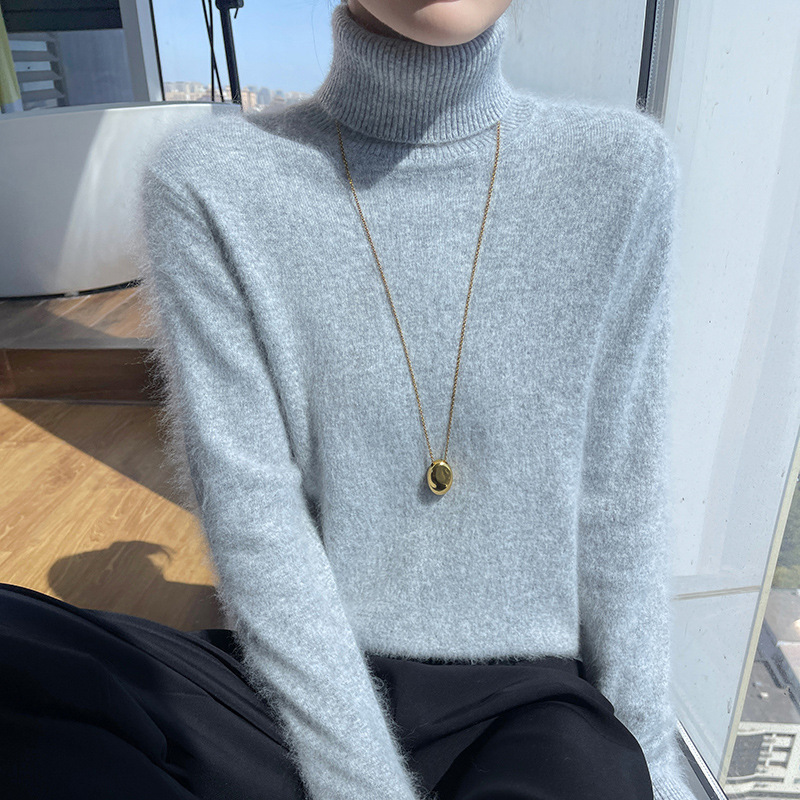 Mink Wool Sweater 2026 Autumn and Winter New Style Wool Pullover Short Women's High-Neck Loose Cashmere Knit Sweater Warm Sweater