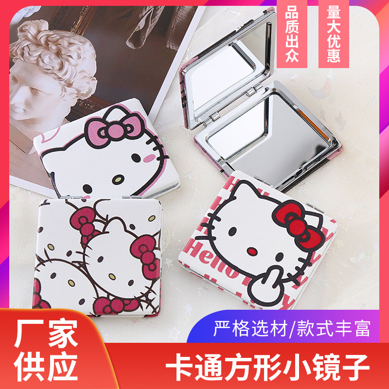 Espejo plegable Sanrio espejo cosmético portátil espejo de maquillaje de mano de dibujos animados cuadrado pequeño espejo lindo regalo espejo