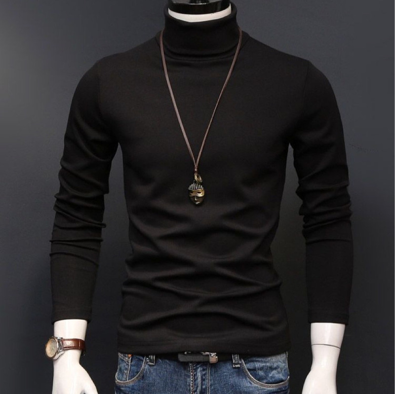 Foreign Trade 2026 Autumn and Winter New Style Youth Men's High Collar Thin Pure Color Slim Fashion Long-Sleeved T-Shirt Foreign Trade 2026 Autumn and Winter New Style Youth Men's High Collar Thin Pure Color Slim Fashion Long-Sleeved T-Shirt