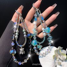 轻奢百搭水晶手机挂绳手腕链子手工串珠短链绳合金饰品挂件高级感