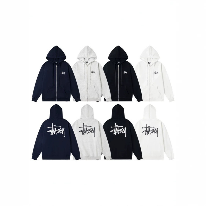 Cross-Border Trendy Brand Stussy American Classic Logo Printed Zipper Hooded Jacket Sweatshirt Unisex