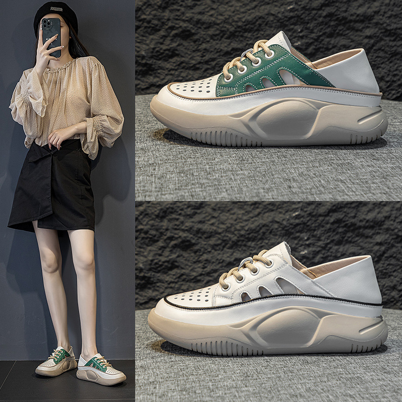 Top-Layer Cowhide Casual Sports Sandals Women's Summer New Hollow-Out Single-Layer Shoes Flat Genuine Leather Lightweight Two-Wearing Lazy Shoes