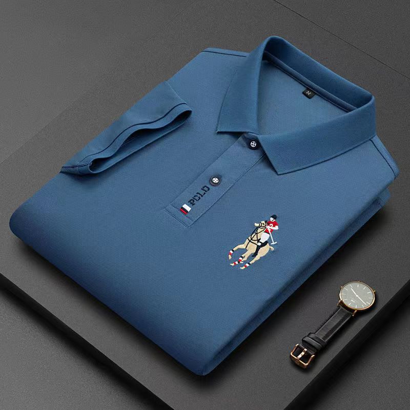 Business Foreign Trade 2025 Summer Men's Short-sleeved T-shirt Embroidered Lop plus size Polo Shirt Young and Middle-aged Solid Color Top