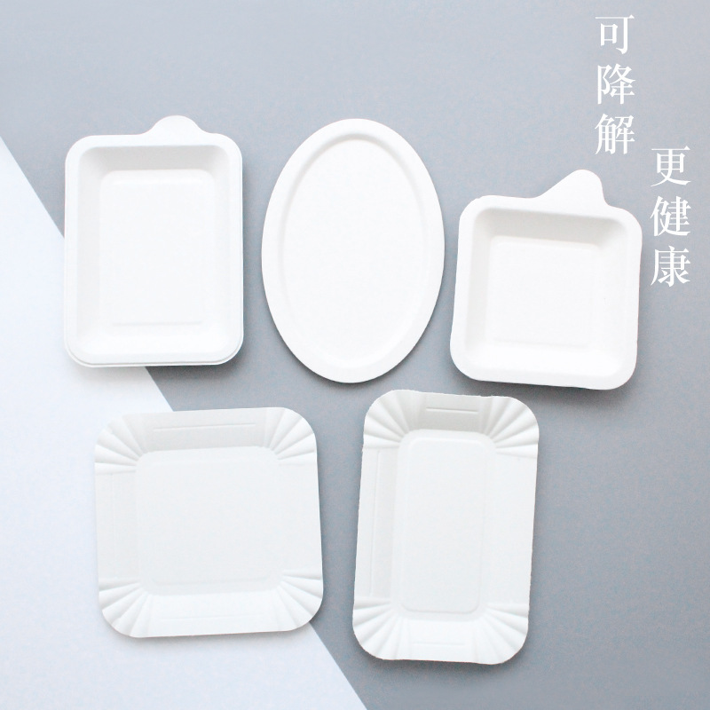 Biodegradable Disposable Paper Plate Cake Plate Pulp Dinner Plate Dessert Dried Fruit Tea Packaging Small Plate Can Be Customized
