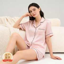 真丝睡衣女夏季薄款凉感短袖短裤两件套休闲宽松大码居家服女春秋