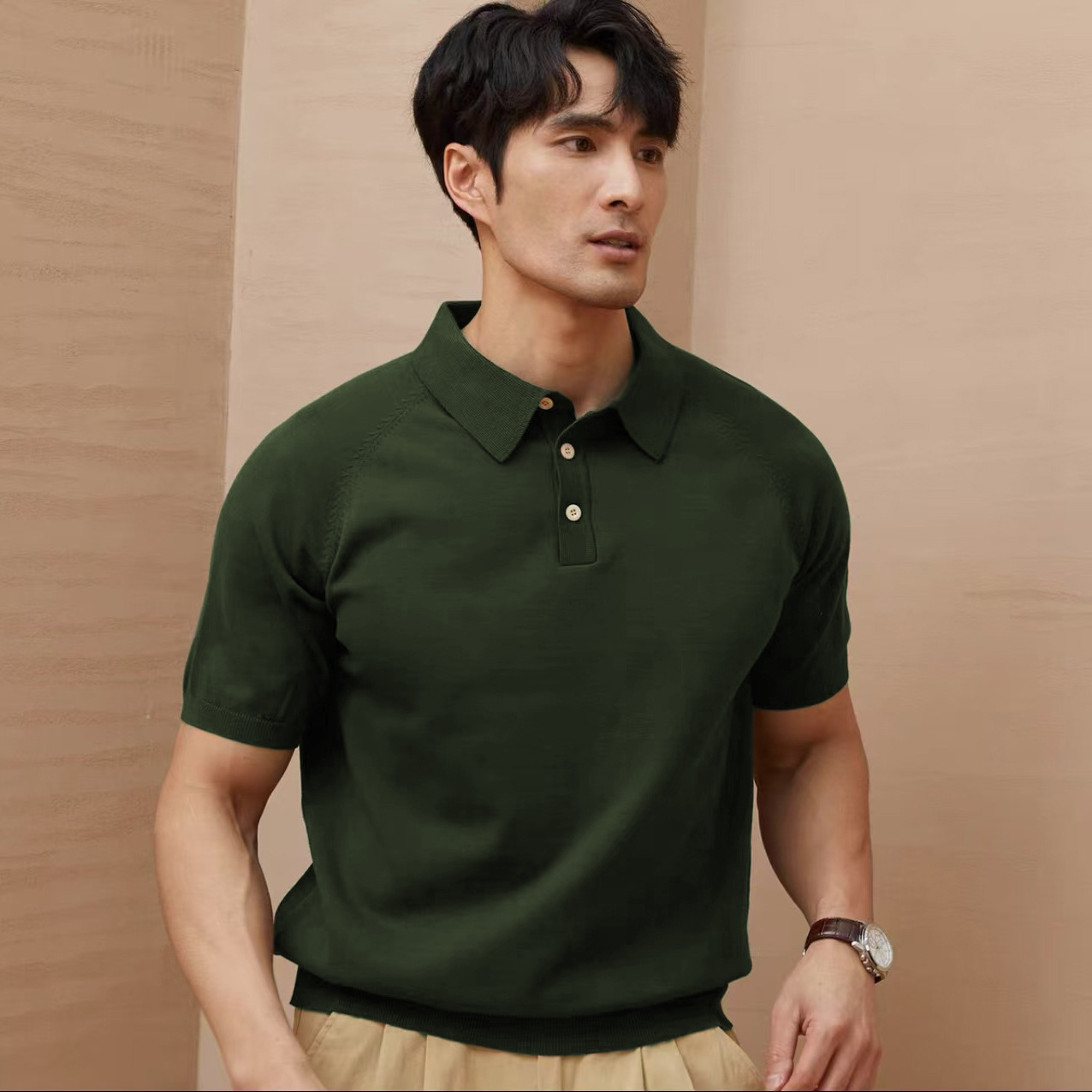 Verano nueva camiseta de punto con solapa camiseta de hielo de manga corta para hombres delgada polo comercial camiseta comercio exterior al por mayor transfronterizo