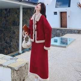 红色新中式国风羽绒服外套半身裙套装女秋冬两件套巨好看韩系加厚