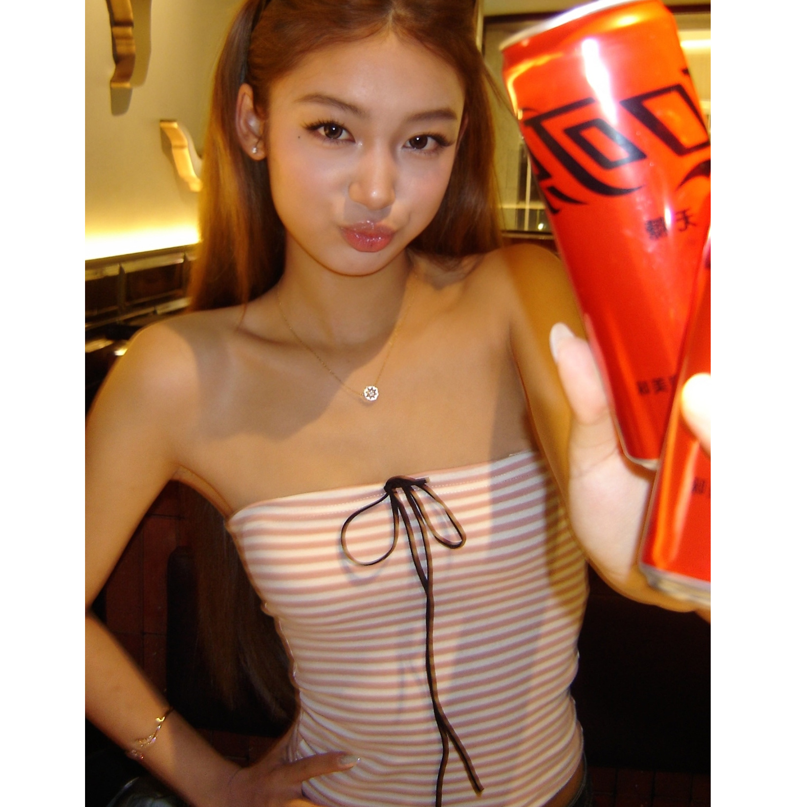 美式复古辣妹风条纹系带挂脖性感抹胸女夏季修身显瘦潮流炸街上衣