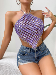 Cross-border hot selling 2024 European and American summer sexy stitching tube top chain halter neck hot girl top suspender Y20893