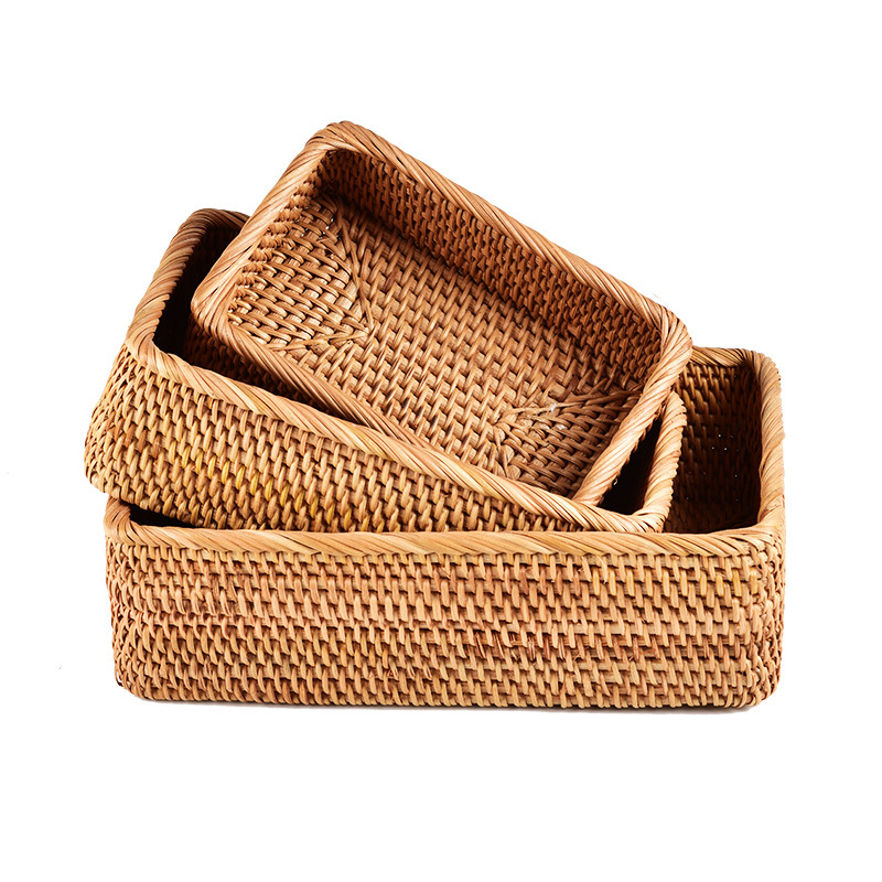 Cestas de almacenamiento de caña artesanal vietnamita, cestas de almacenamiento de frutas, cestas de almacenamiento de pan, cestas de almacenamiento de escritorio para el hogar, sala de estar