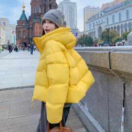 巨好看柠檬黄短款泡芙羽绒服女2025冬小个子设计感龟背白鸭绒外套
