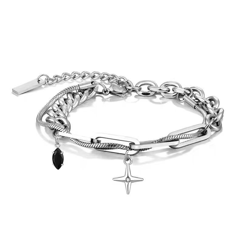 Cross Star Bracelet Men's Light Luxury Niche High-end Fashion Brand All-match Titanium Steel Color-free Design Style Bracelet for Boys Women