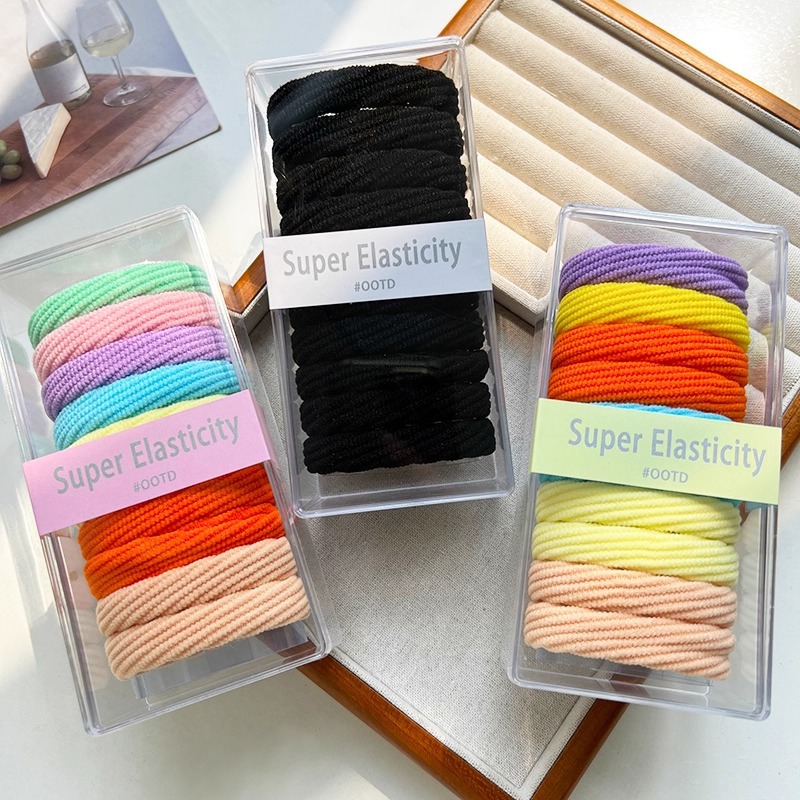 Cuerdas de cabeza negras duraderas anillo de cabello elástico cabello de cola de caballo de alta altura cubierta de cuero simple accesorios para el cabello de correa versátil