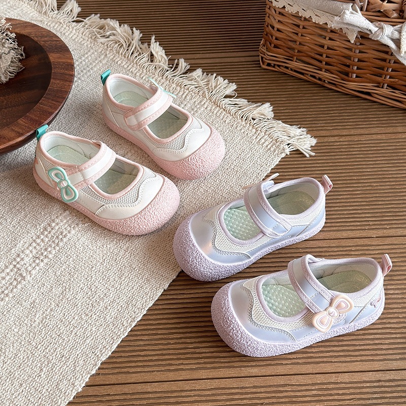Sweet Girls Leather Walking Shoes Breathable Mesh Anti-Kick Summer Style Casual Children's Shoes For Babies_voghion.com