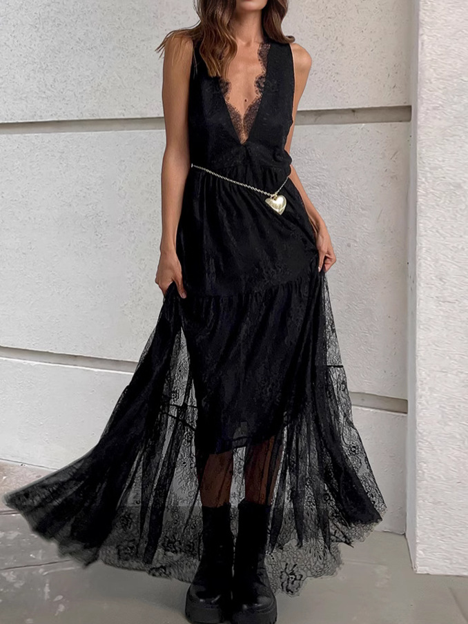 Sexy black lace summer dress