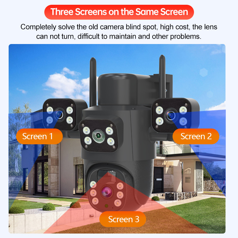 Venta transfronteriza caliente de tres lentes 4G cámara de visión nocturna a todo color intercomunicador de voz al aire libre impermeable monitor solar