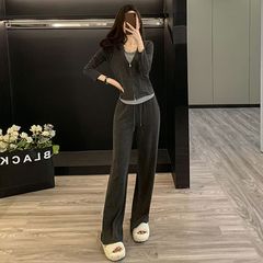 2025年秋の女性用カジュアルスポーツウェアスーツ、新しいソルトスタイルの年齢軽減ネットセレブ人気スウェットシャツワイドレッグパンツ2点セット
