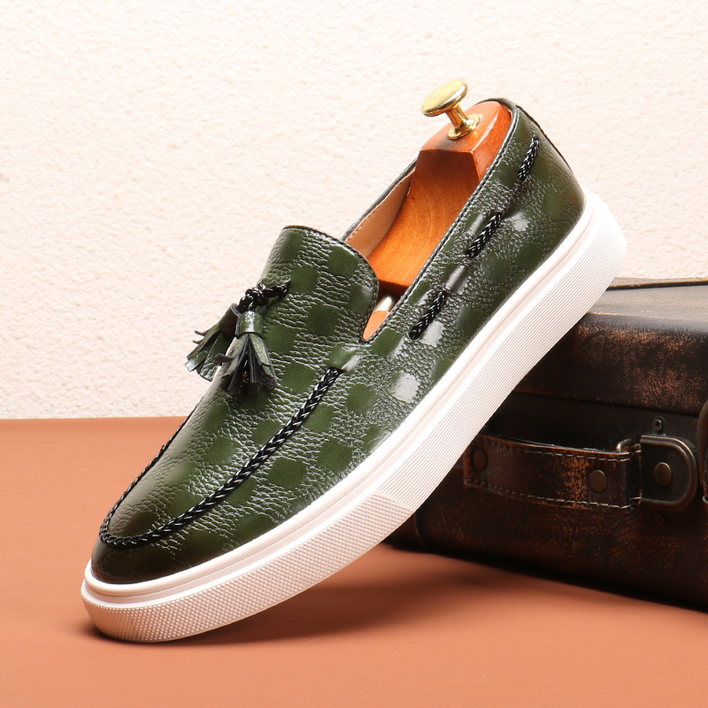New bean shoes men's loafer English fringe advanced slip-on_vogvips.com