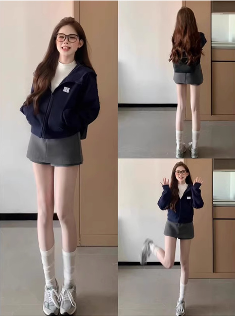 山东即墨卫衣连帽短外套女初秋收腰修身上衣韩秋季穿搭美式小个子|undefined