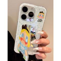 趣味蓝波点蓝裙哭娃翻盖镜面适用iphone16prom苹果15手机保护壳14