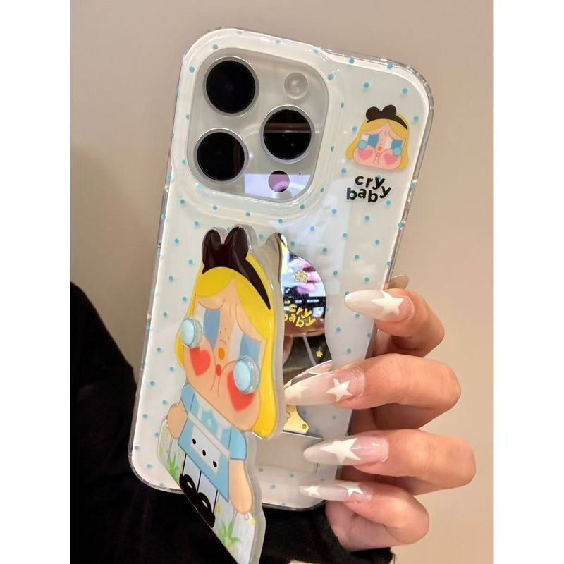 趣味蓝波点蓝裙哭娃翻盖镜面适用iphone16prom苹果15手机保护壳14|undefined