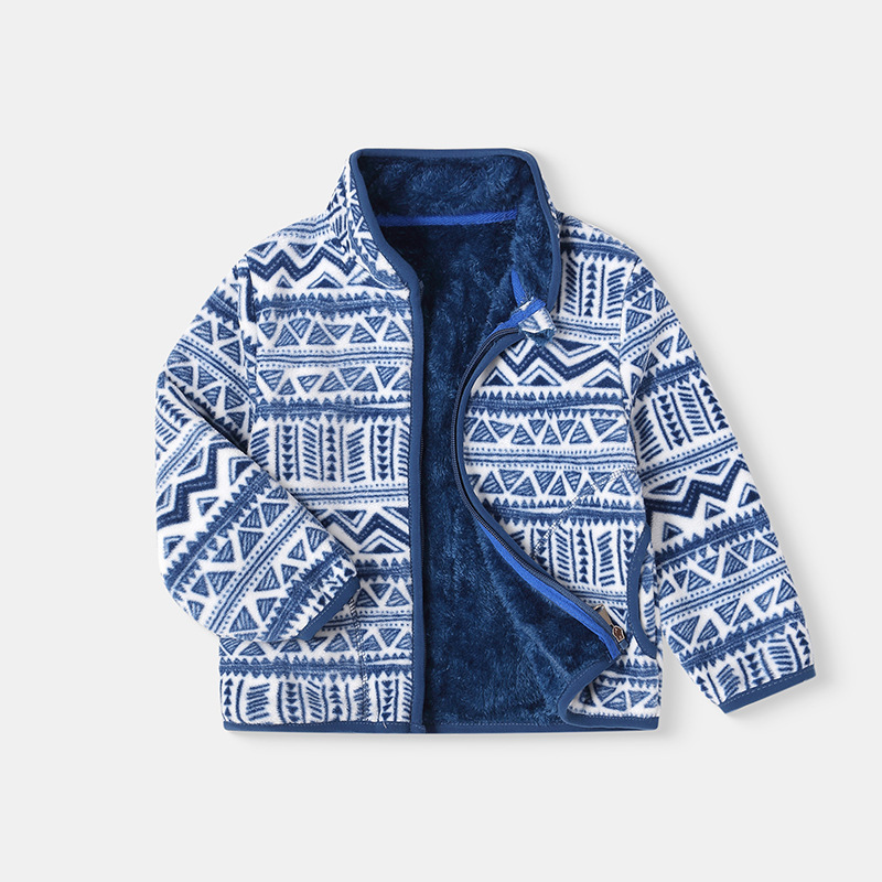 Children's 2024 Autumn and Winter Polar Fleece Printed Warm Jacket Long-sleeved Fleece-lined Short Top Stand Collar Drop Shipping