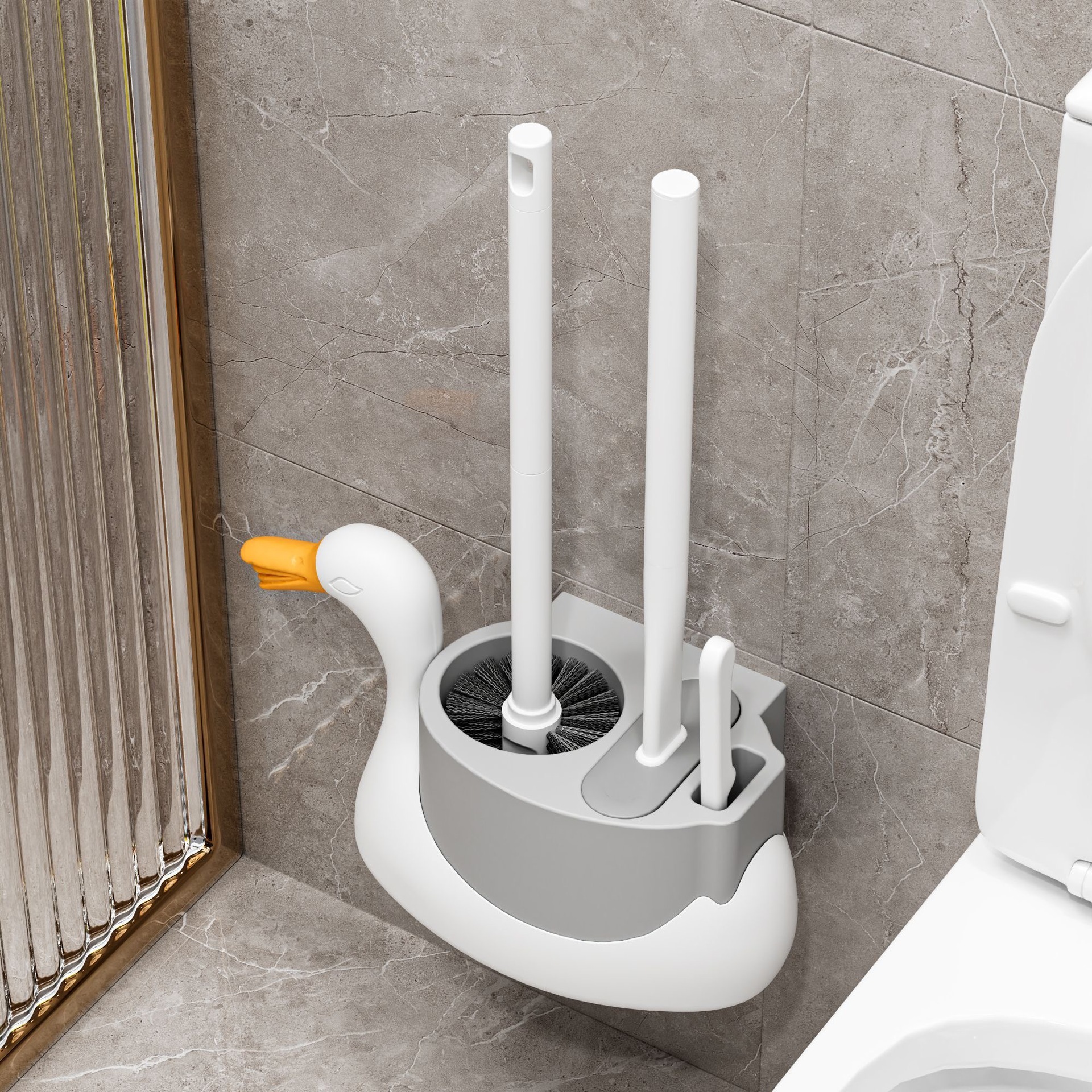Three-In-One Toilet Brush Wall-Mounted Household Accessible Luxury Bathroom Gap Brush Multi-Functional Cleaning Set