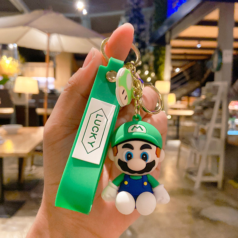 Dibujos animados de dibujos animados Mario llavero lindo coche clave colgante clave cuerda muñeca bolsa colgante llavero