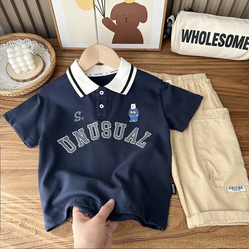 2024 Summer Children's Clothing Boys Children's Cotton Elastic Short Sleeve Lapel Polo Shirts Sweaters Wholesale Dropshipping